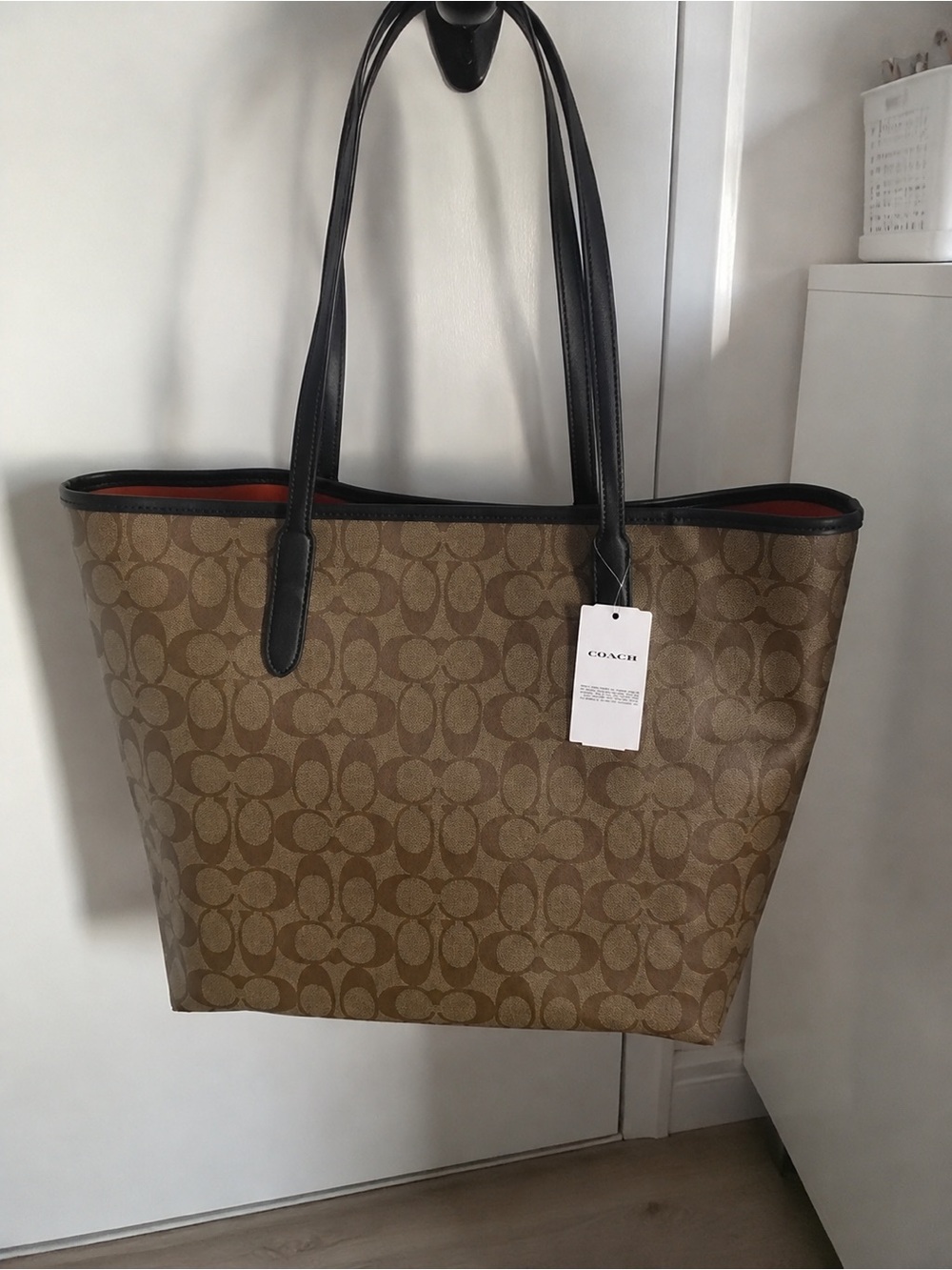 Coach Brown Signature Tote with Black Trim and Halloween Motif - Picture 3 of 4